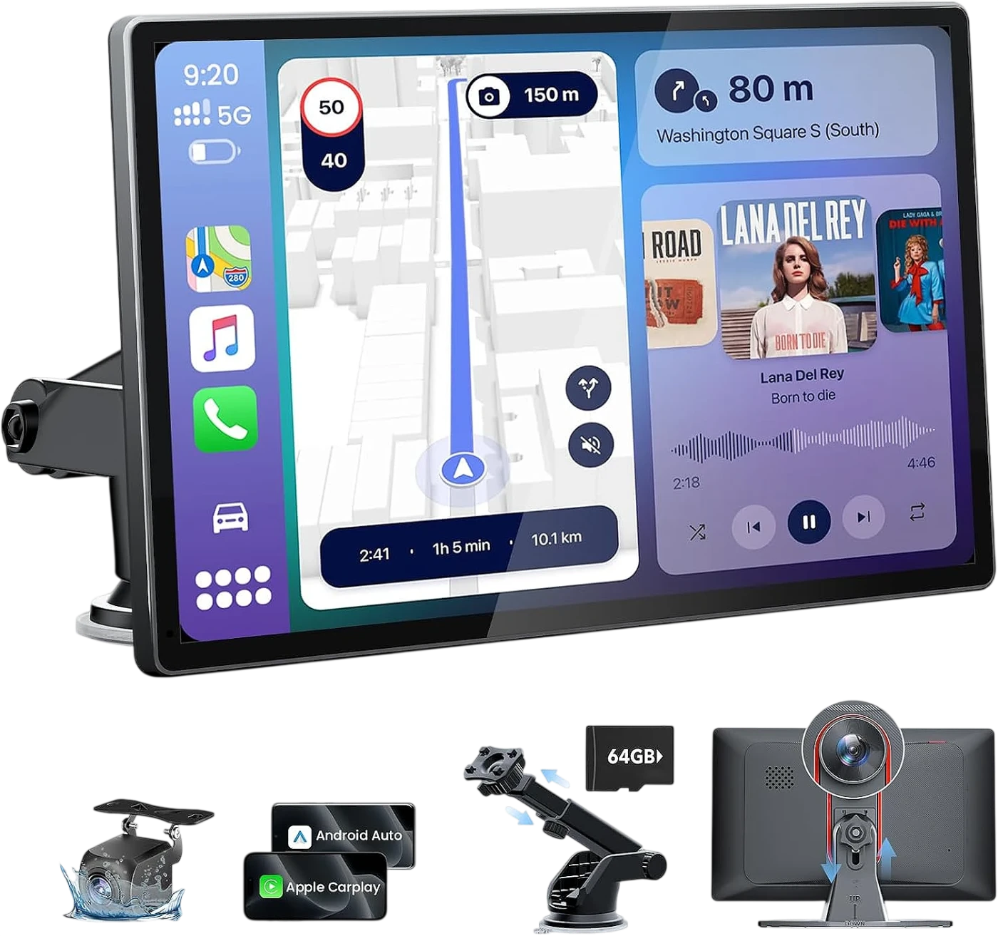 Pantalla Inalámbrica CarPlay para Auto con Cámara 4K y Respaldo 1080P